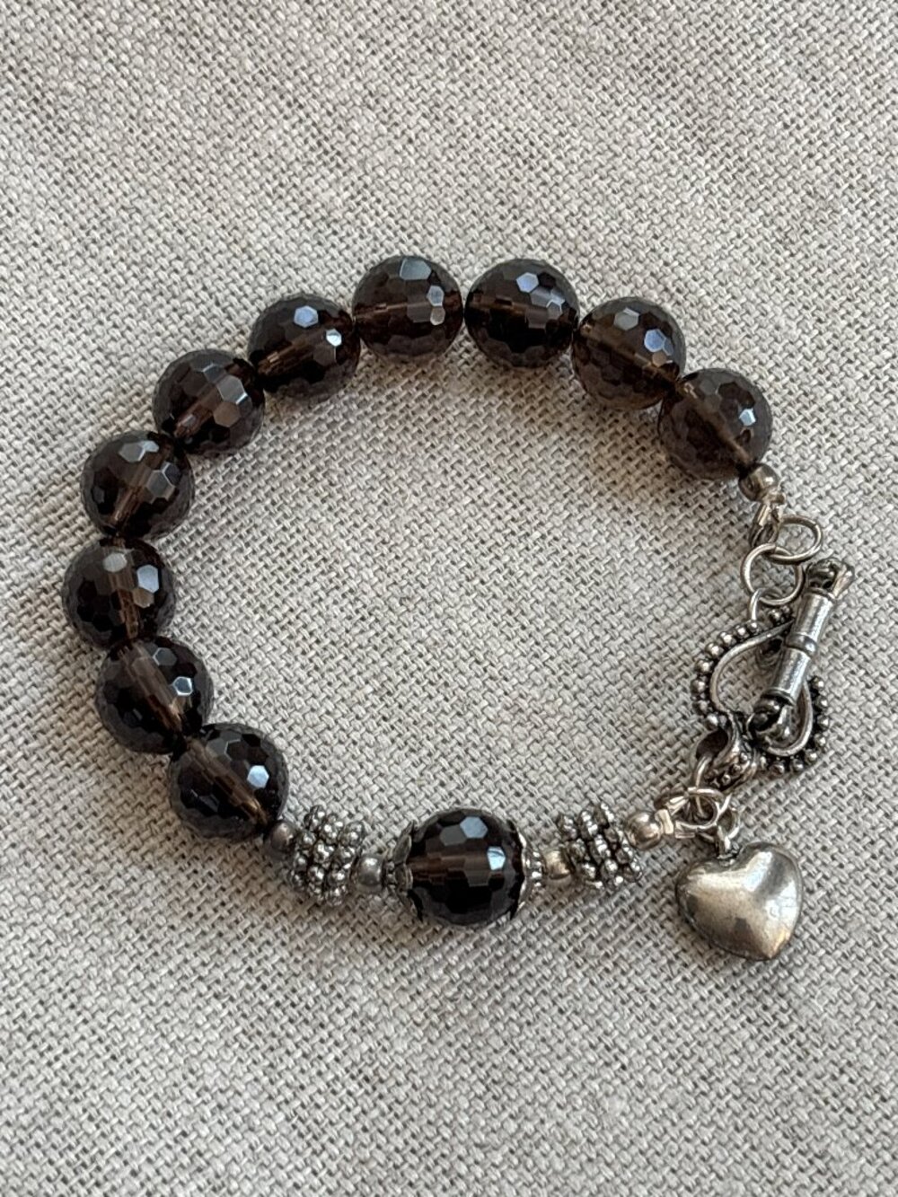 Handmade Swarovski Crystal Bracelet Smoky Crystal Bracelet Heart Charm Artisan J